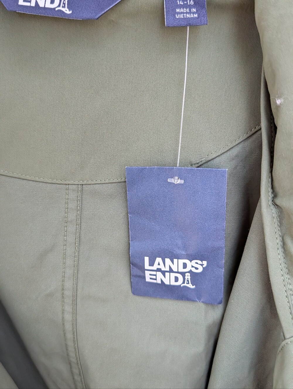 Lands End Women Army Green Hooded Trench Chore Coat Jacket Size Large NWT Roomy - Picture 12 of 12